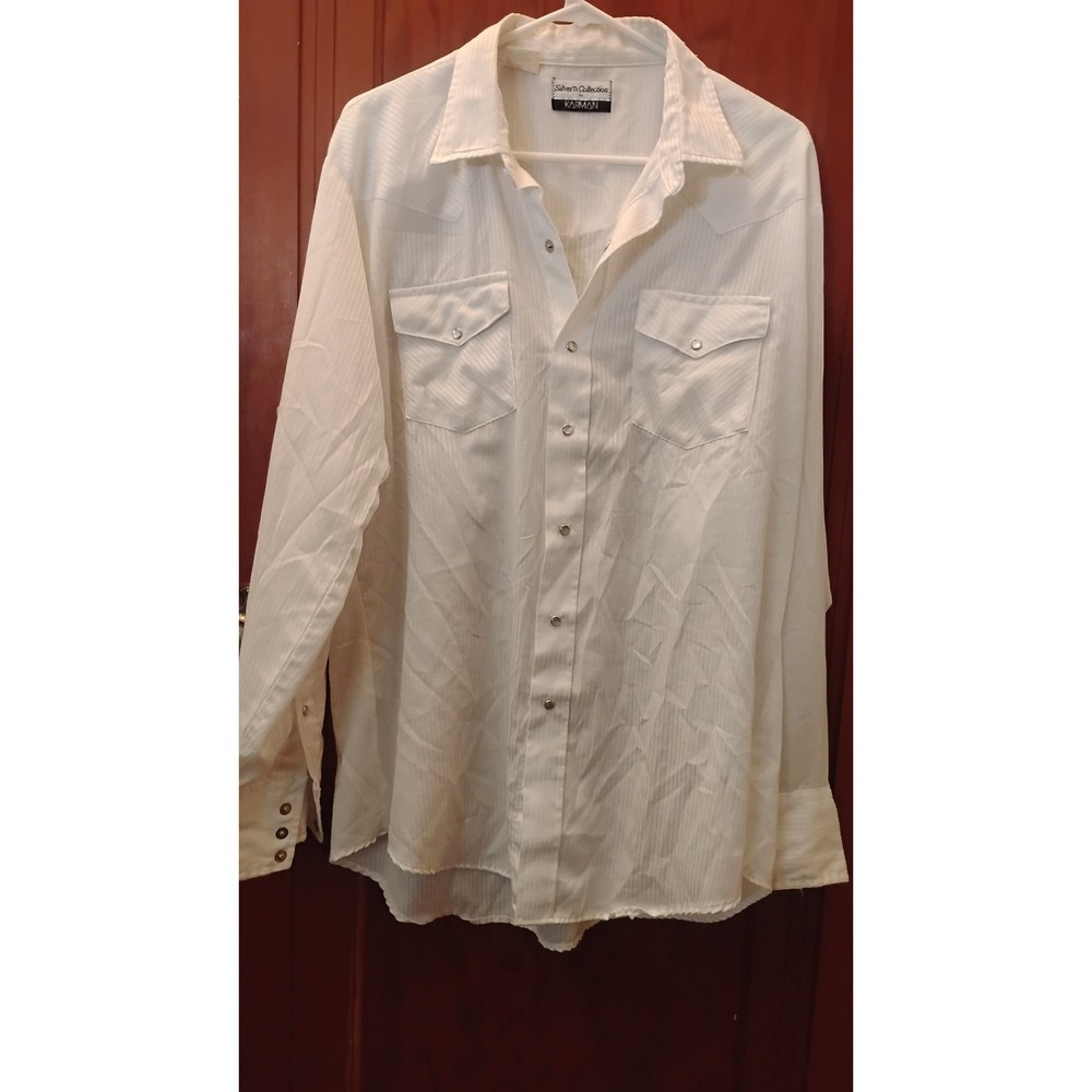 Vintage Karman Silver Collection White Pinstripe Western Pearl Snap Shirt XL